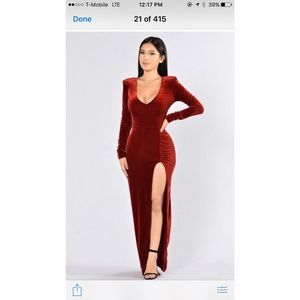 All red thigh high leg slit gown
